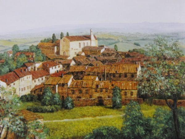 今関アキラコ、【丘の街（イタリア）】、希少な画集画、新品高級額