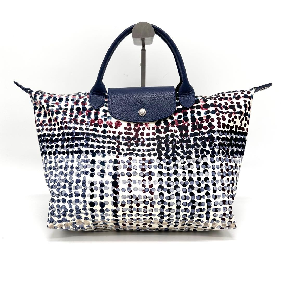 【美品】ロンシャン ル•プリアージュ M ショルダーバッグ2way ネイビー系