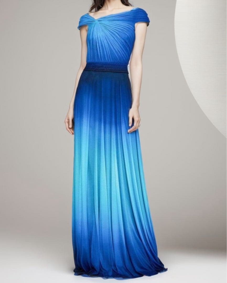 タダシショージ グラデーションブルー オフショルダー ロングドレス