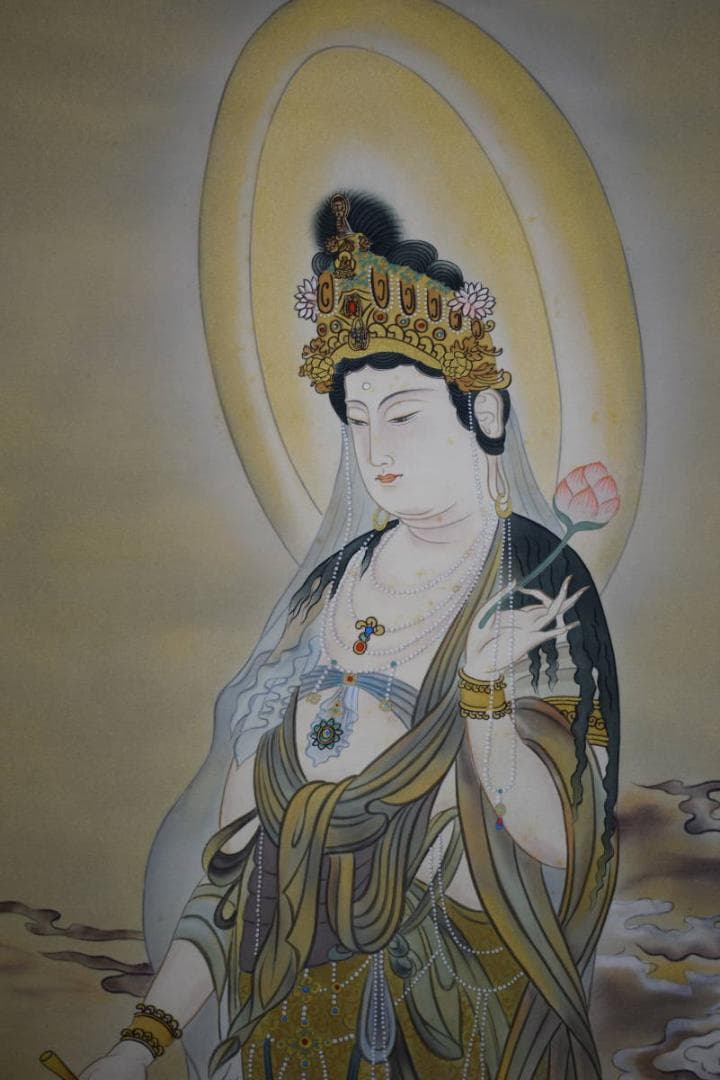 真作/翠峰/観音像図/桐共箱二重箱付/布袋屋掛軸HJ-217