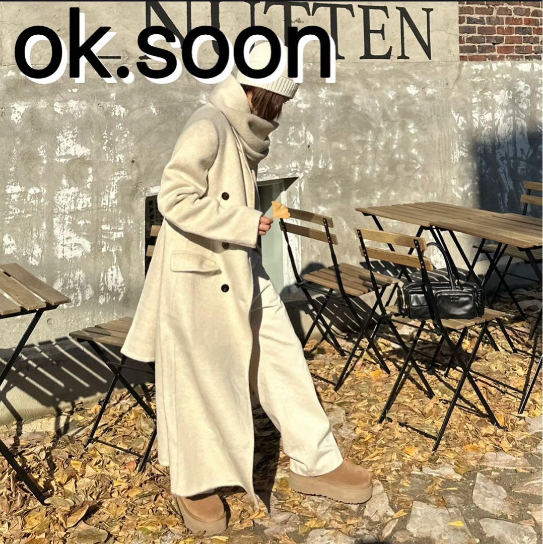 【早い者勝ち！】ok.soon チェスターコート　スカーフ付き　アイボリー