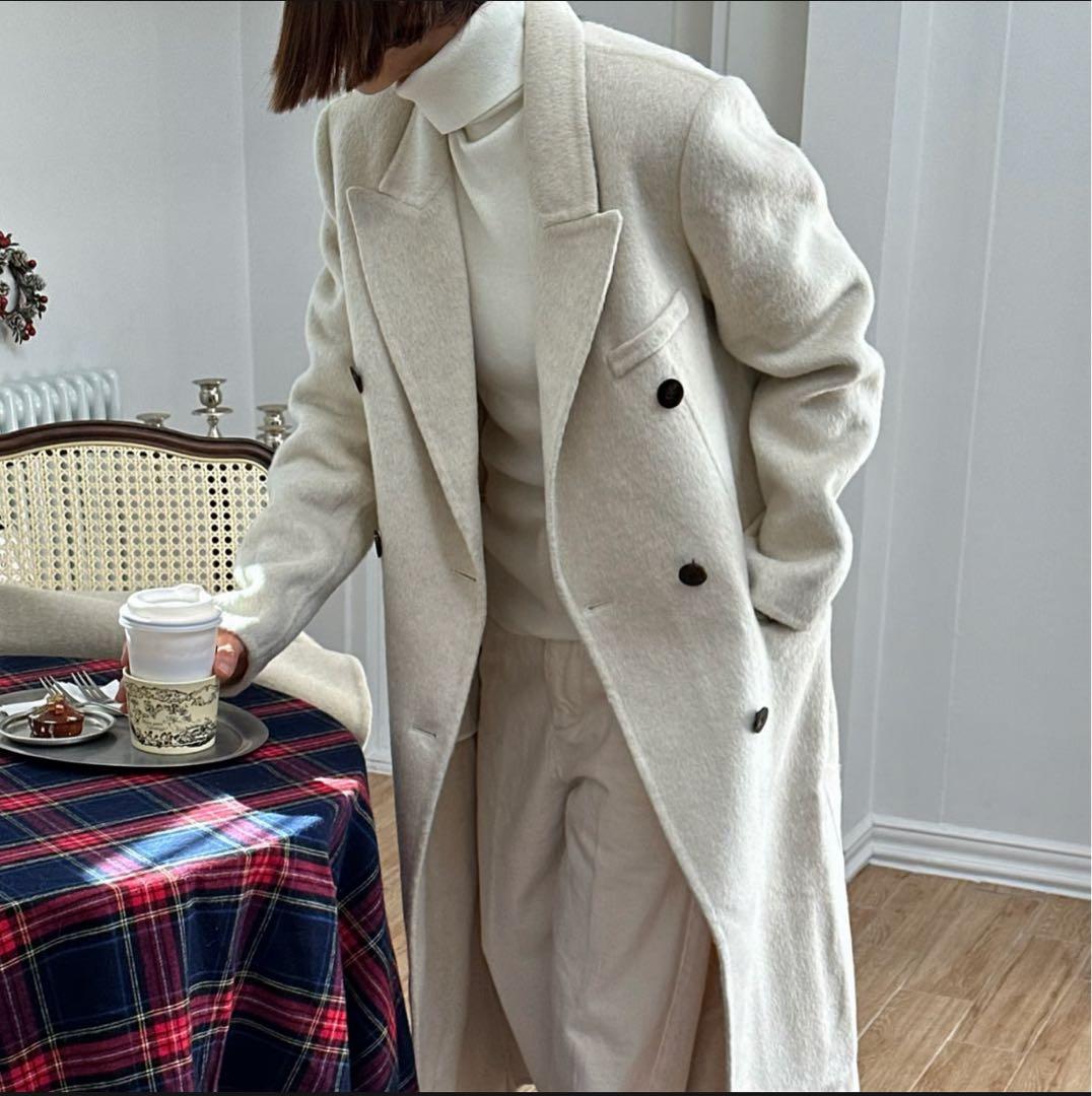 【早い者勝ち！】ok.soon チェスターコート　スカーフ付き　アイボリー