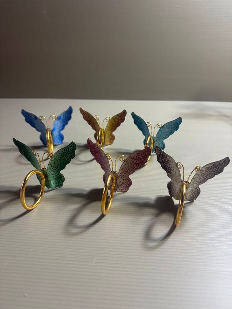 1563 金属工芸　蝶　飾物　6客