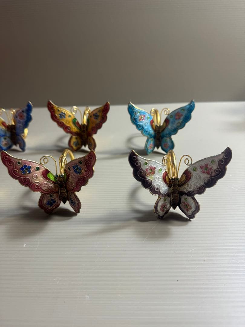 1563 金属工芸　蝶　飾物　6客