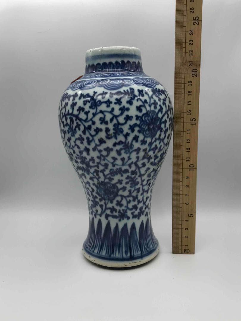 清雍正時代　染付 青花唐草花卉文梅瓶　旧家コレクション　唐物　景徳鎮(D-62)