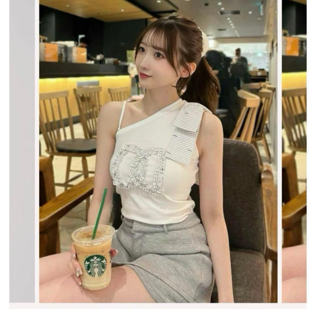 美品Darich ビッグリボンワンショルトップス　WHT