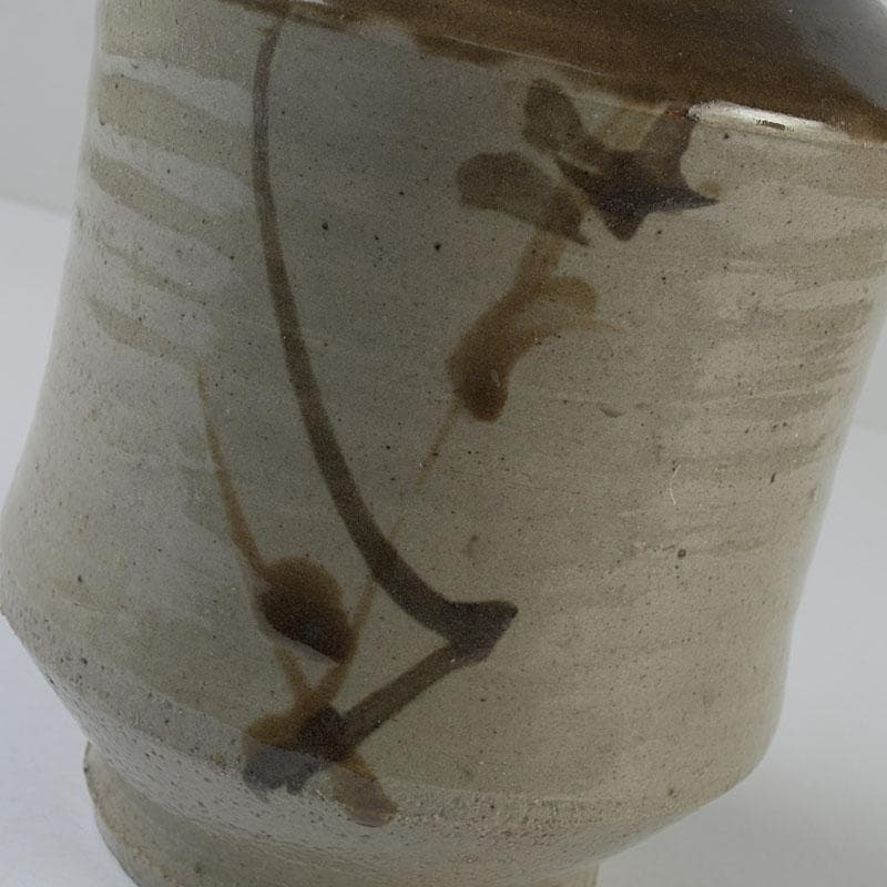 人間国宝　濱田庄司作　鐵絵花瓶　共布共箱　M　R9136H