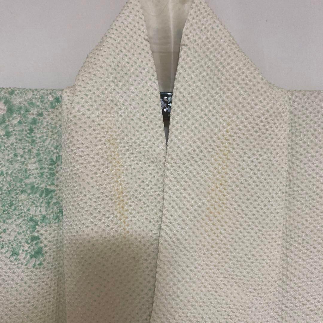 4k2103 振袖　正絹　袷　藤娘きぬたや　総絞り　刺繍　緑　白　赤　金色　花柄