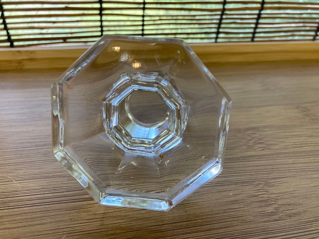 【美品】江戸切子風 カットガラス デキャンタ／ブルー×クリア 八角形栓付き