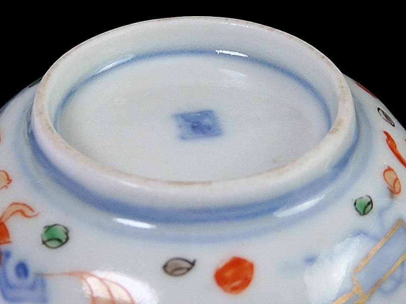 古伊万里　金襴手　松竹梅に双鶴　花の図　豆皿　E893AS-CTs