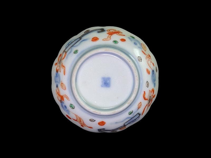 古伊万里　金襴手　松竹梅に双鶴　花の図　豆皿　E893AS-CTs