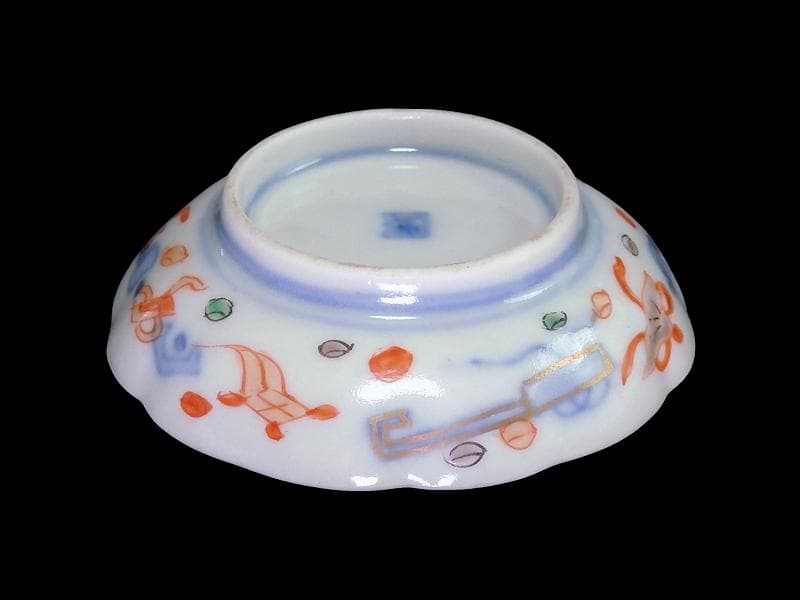 古伊万里　金襴手　松竹梅に双鶴　花の図　豆皿　E893AS-CTs