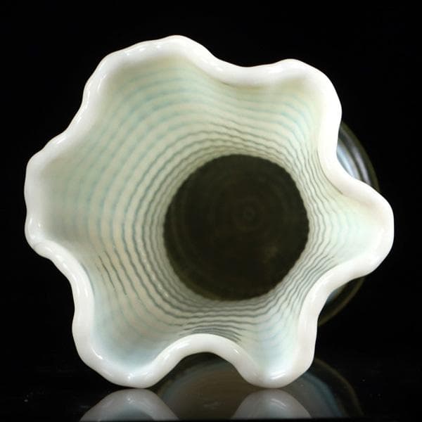 Y1505-5 ヴィンテージ フリント アルバニー ワセリンガラス 花瓶