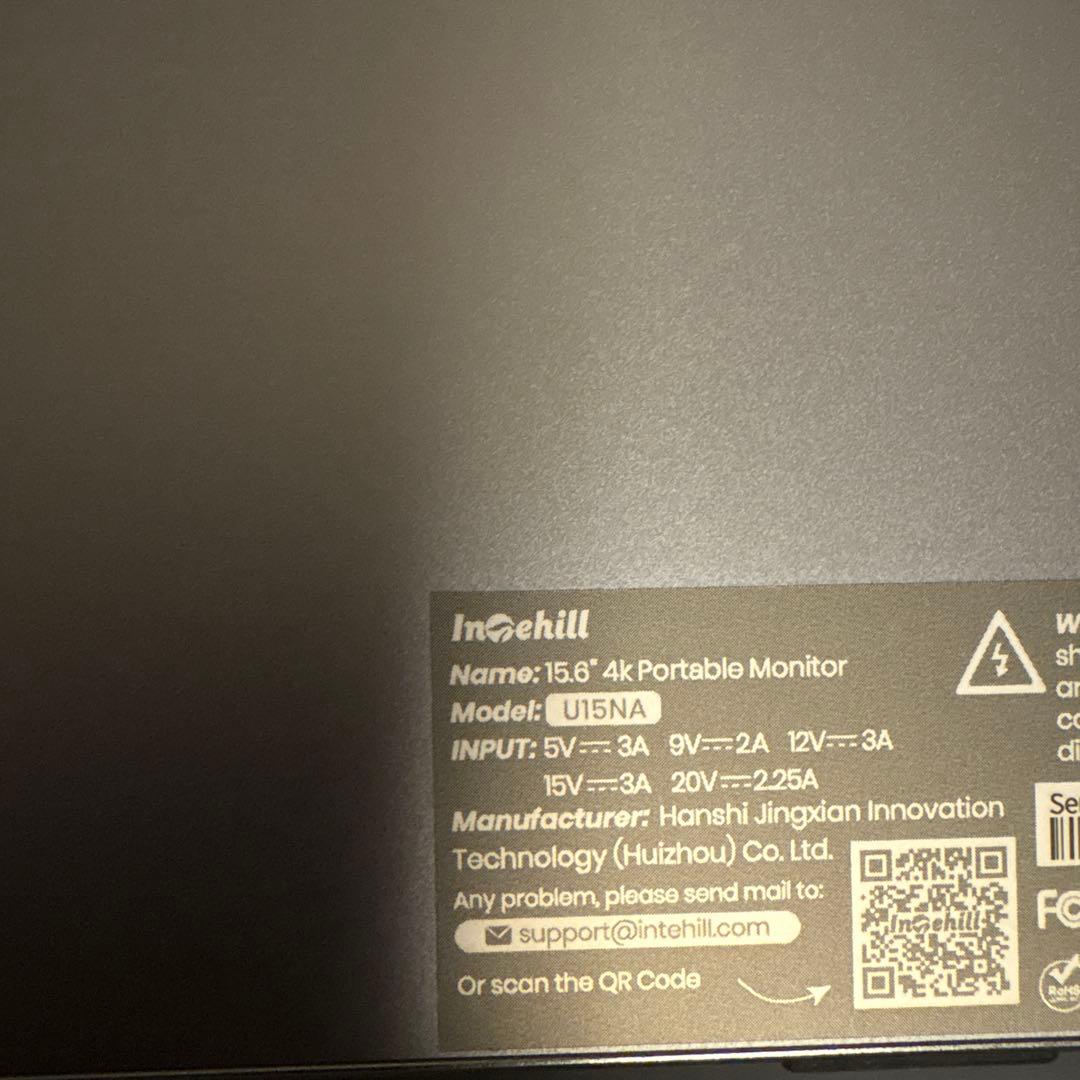 intehill モバイルモニター 4k 15.6インチ　非光沢　U15NA