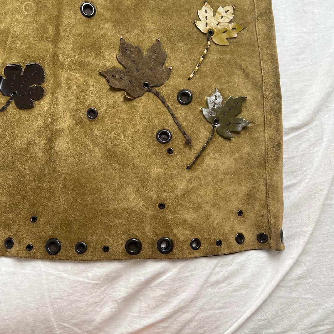 FW 99 Prada Suede Leaf Appliqué Skirt