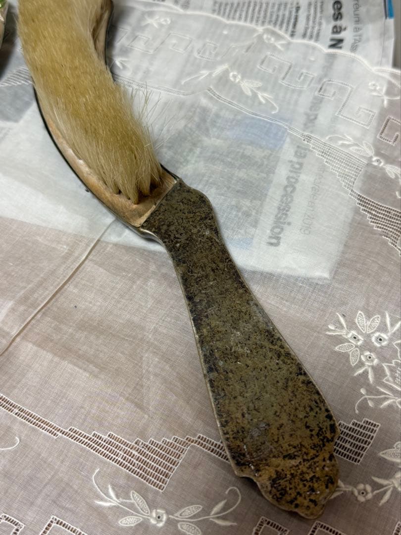 フランス　アンティーク ダストパン ブラシ　　ばら薔薇　シルバー　ちりとり　はけ