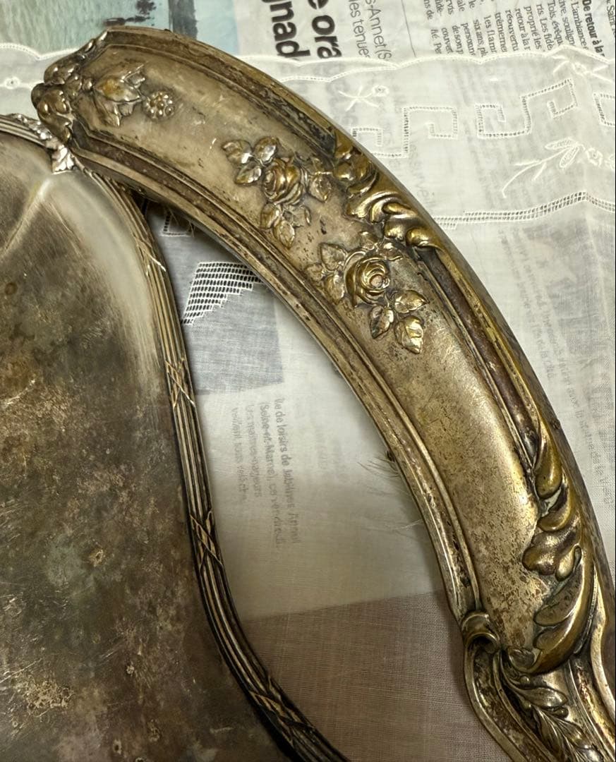 フランス　アンティーク ダストパン ブラシ　　ばら薔薇　シルバー　ちりとり　はけ