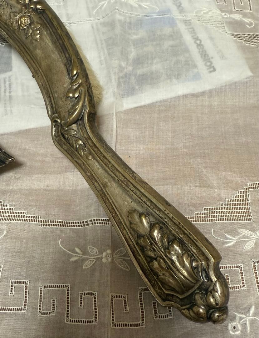 フランス　アンティーク ダストパン ブラシ　　ばら薔薇　シルバー　ちりとり　はけ