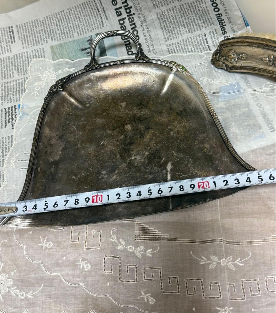 フランス　アンティーク ダストパン ブラシ　　ばら薔薇　シルバー　ちりとり　はけ