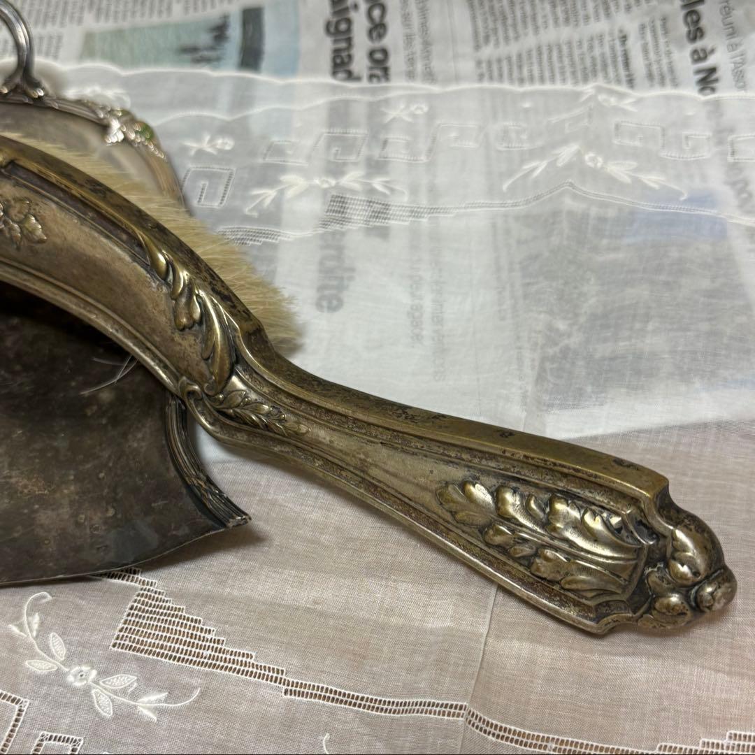 フランス　アンティーク ダストパン ブラシ　　ばら薔薇　シルバー　ちりとり　はけ