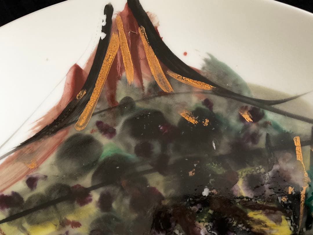 稀少！加山四郎(1900~1972)自筆絵付皿「鰈ほうぼうと鰈の図」供箱入