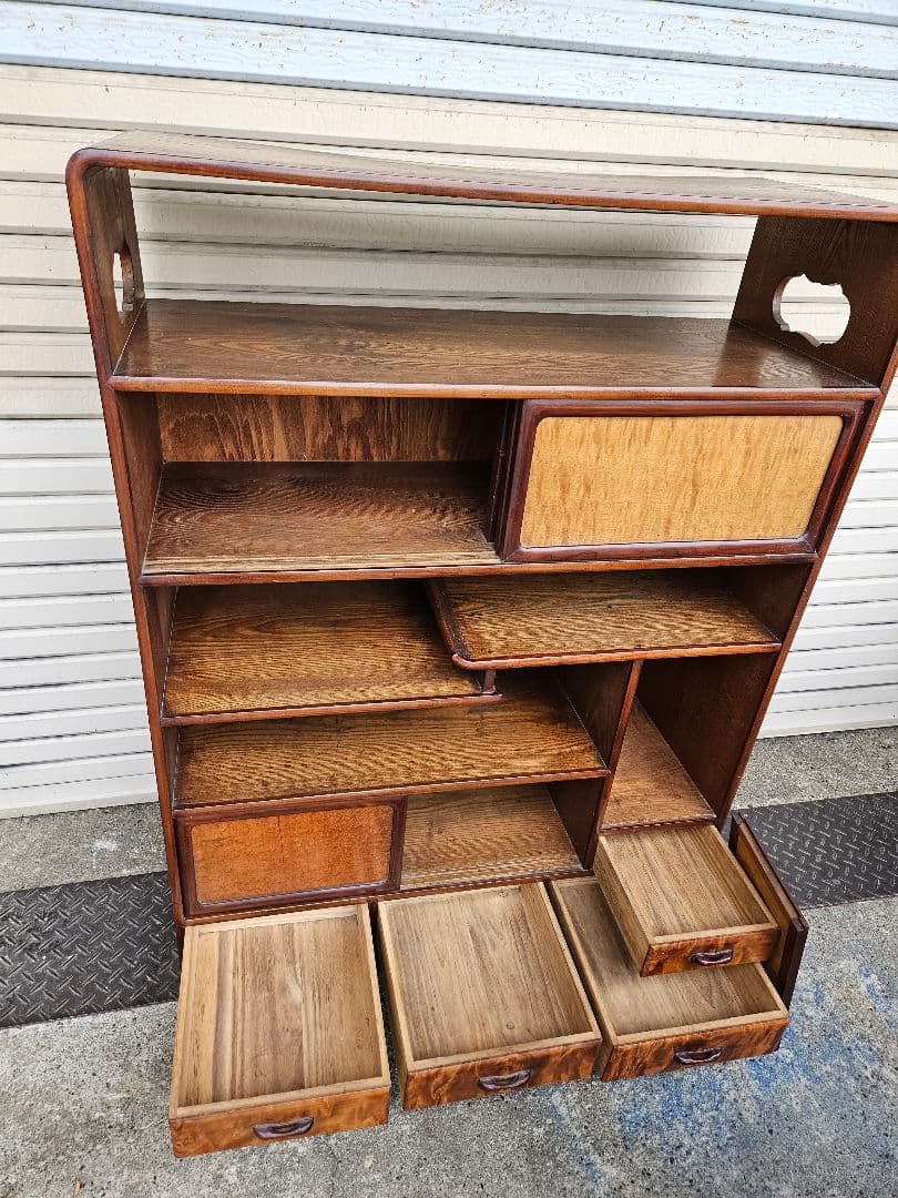 japan vintage 水屋箪笥 茶箪笥 飾り棚 杢目 木製 無垢材 和家具