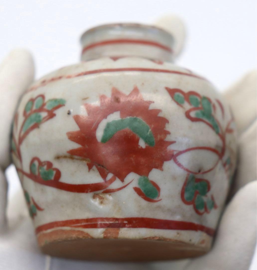 中国　明時代　紅緑彩茶壺　木箱入　送料込み0321