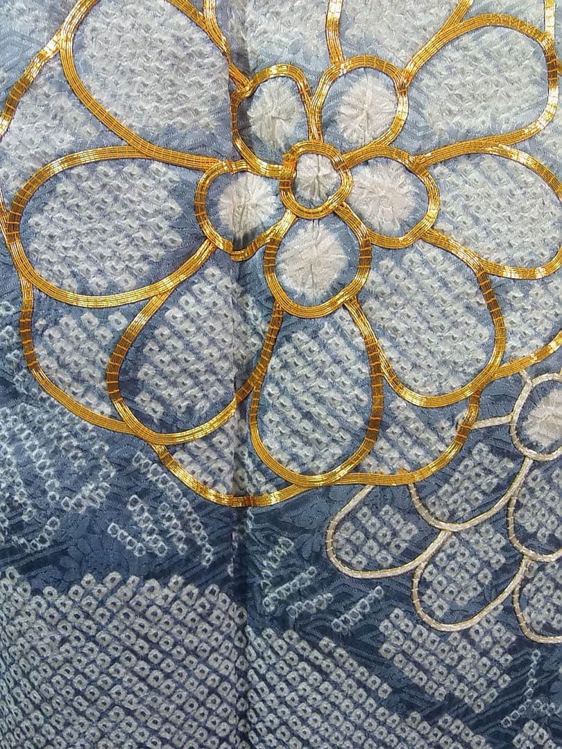 総絞り　振袖フルセット　袋帯　長襦袢　帯揚げ　帯締め絹のダイヤモンド　やや難あり