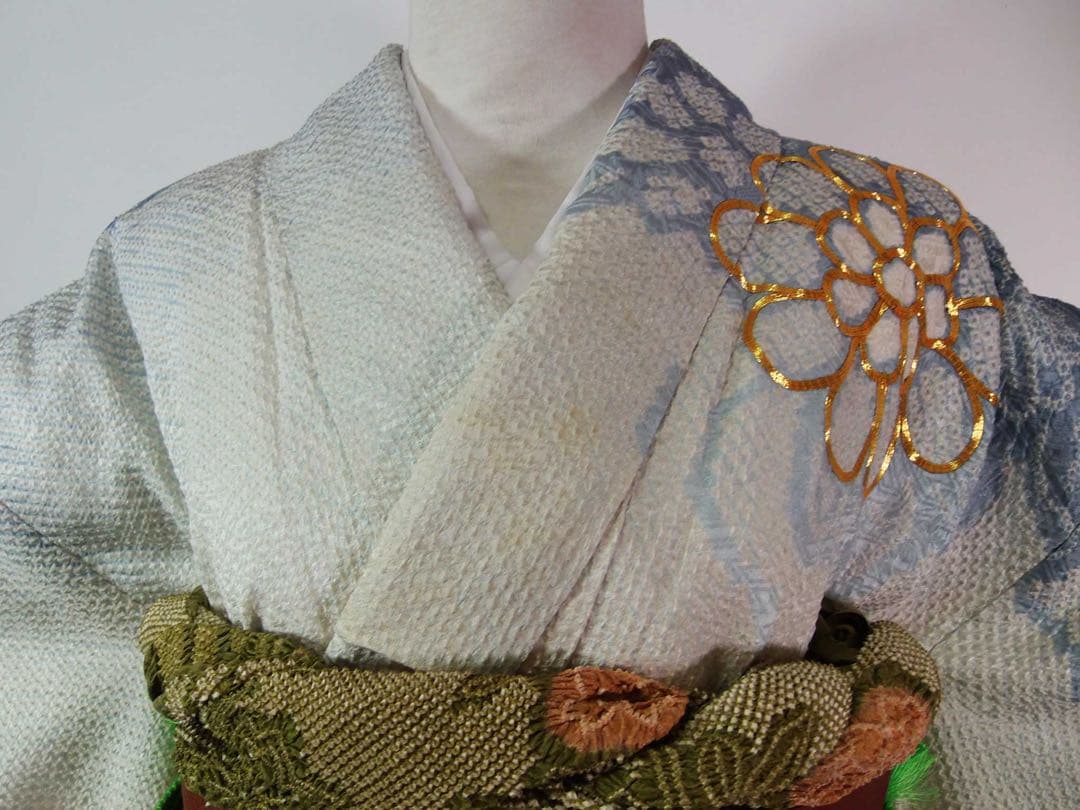 総絞り　振袖フルセット　袋帯　長襦袢　帯揚げ　帯締め絹のダイヤモンド　やや難あり