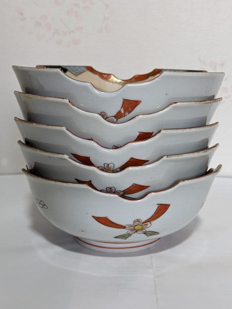 ♦九谷焼 明治時代 金彩色絵 団扇松鶴図 四方鉢 向付 茶道具 古美術 骨董品