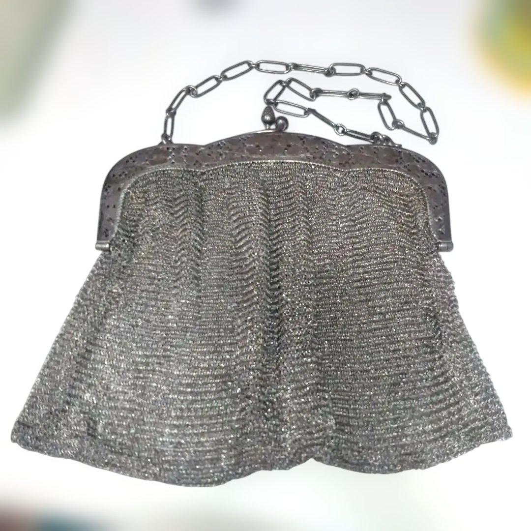 レティキュール　アンティーク　シルバー　銀製　純銀　ヨーロッパ　花　鳥　模様