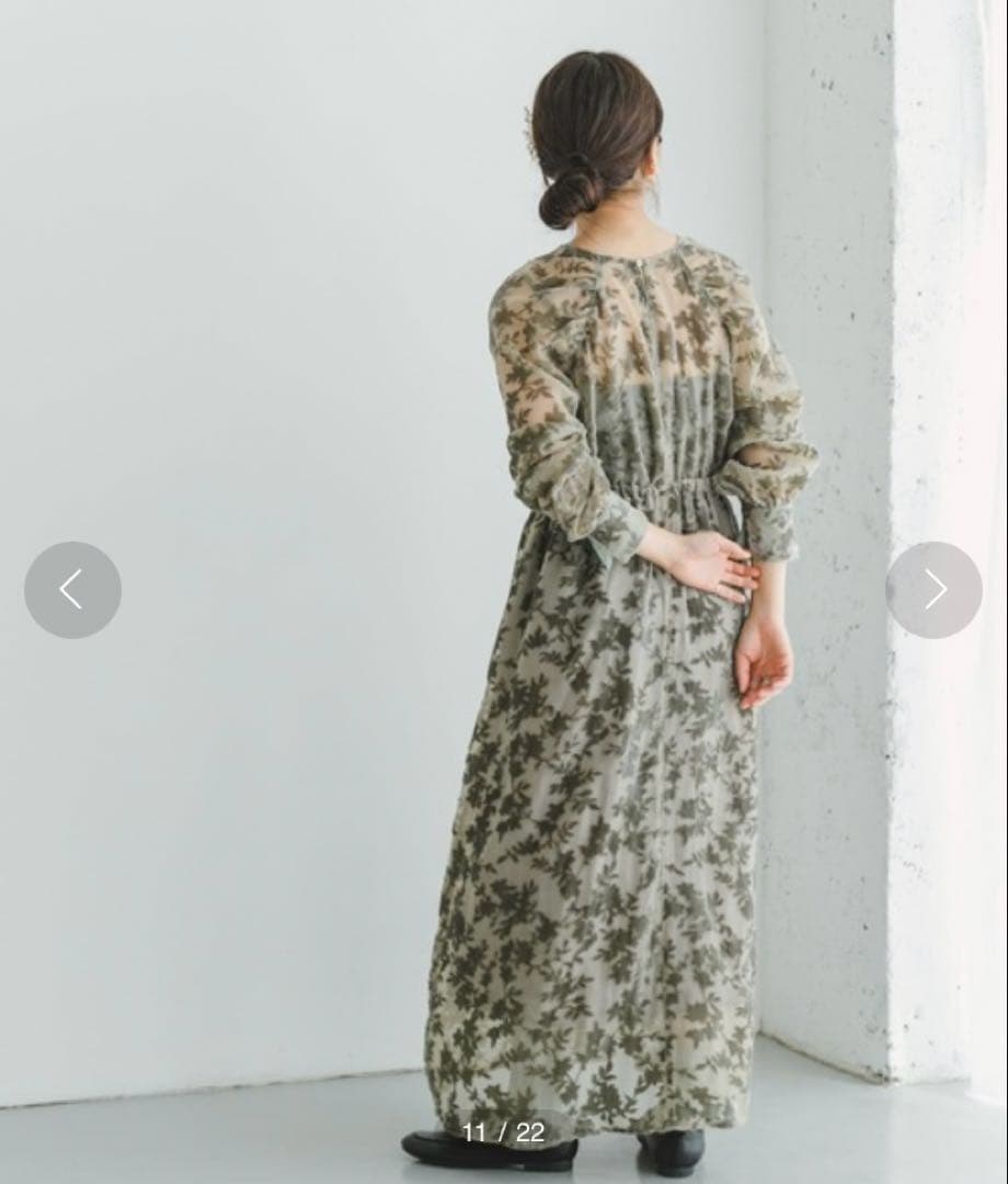 URBANRESEARCH ベロアジャガードVネックワンピース ライトカーキ