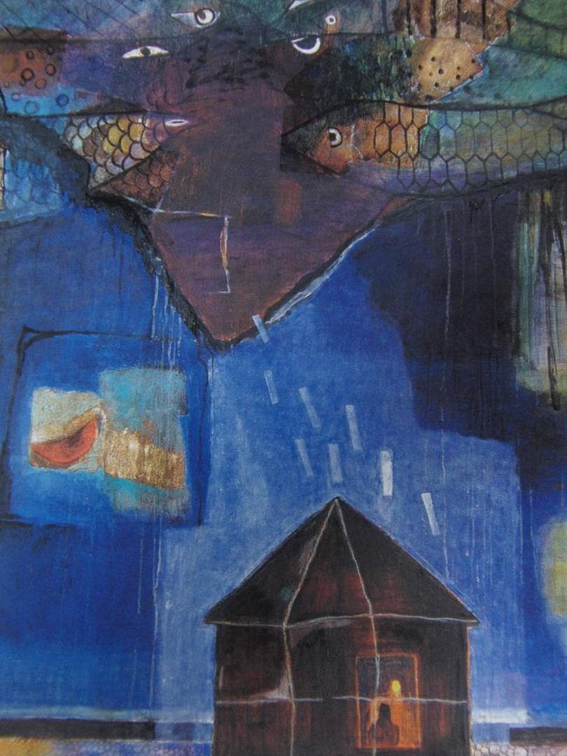 武良恭子、【漁師小屋の夜】、希少な額装用画集より、新品額装付