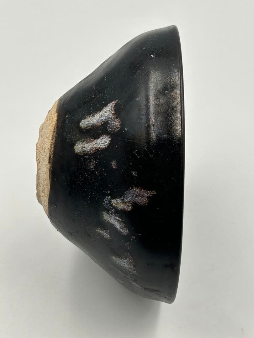 ★0008宋時代 吉洲窯 黑釉白彩双鳳天目茶碗★茶道具 茶器 唐物天目