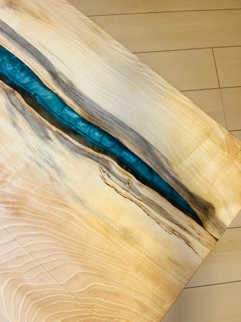 レジンテーブル　ローテーブル 栃　リバーテーブル　アイアン