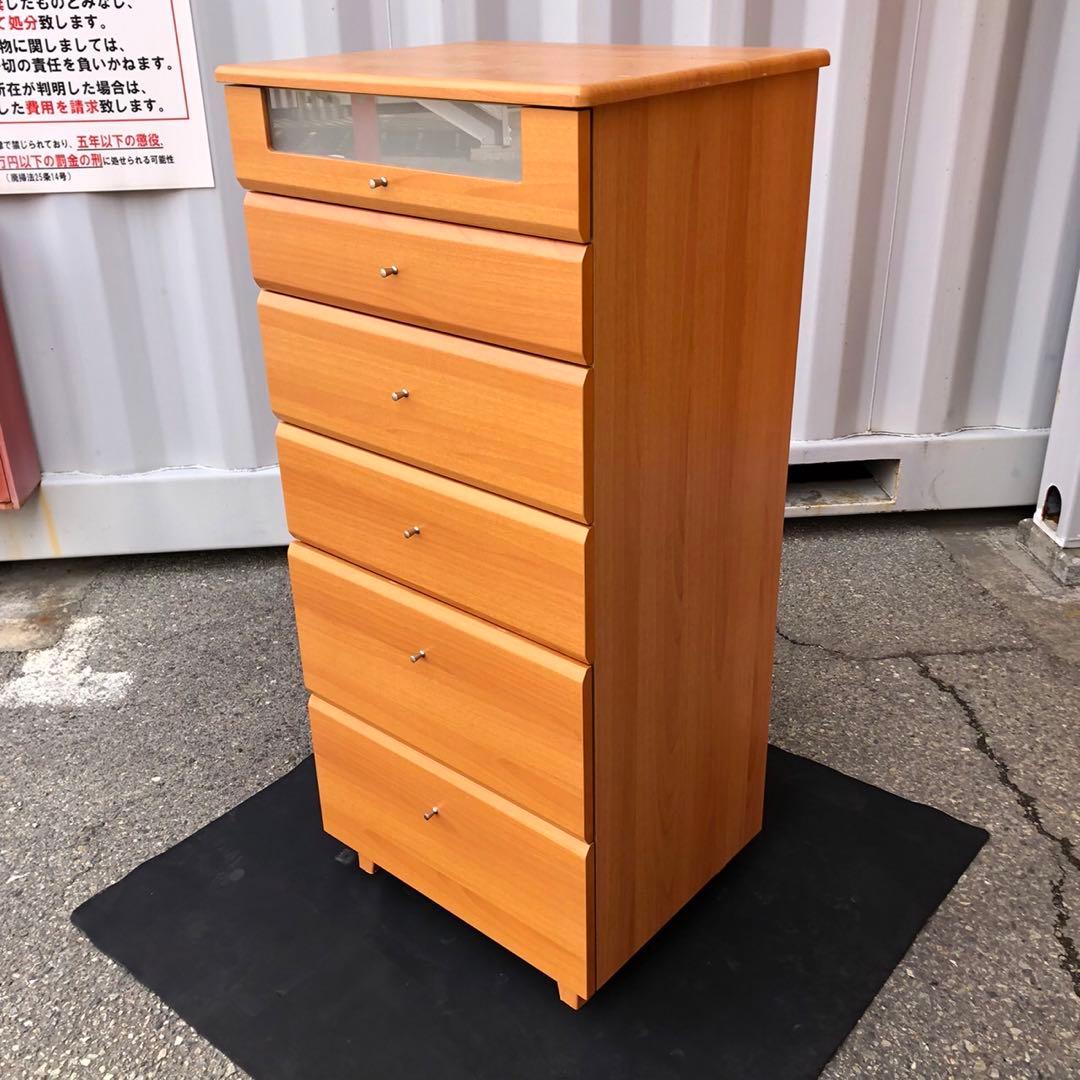 ナチュラルウッド 6段キャビネット ガラス窓付き