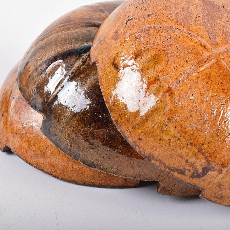 和食器　大樋焼　大樋長楽造　飴釉　柏葉　向皿　5客　共箱　M　R8141