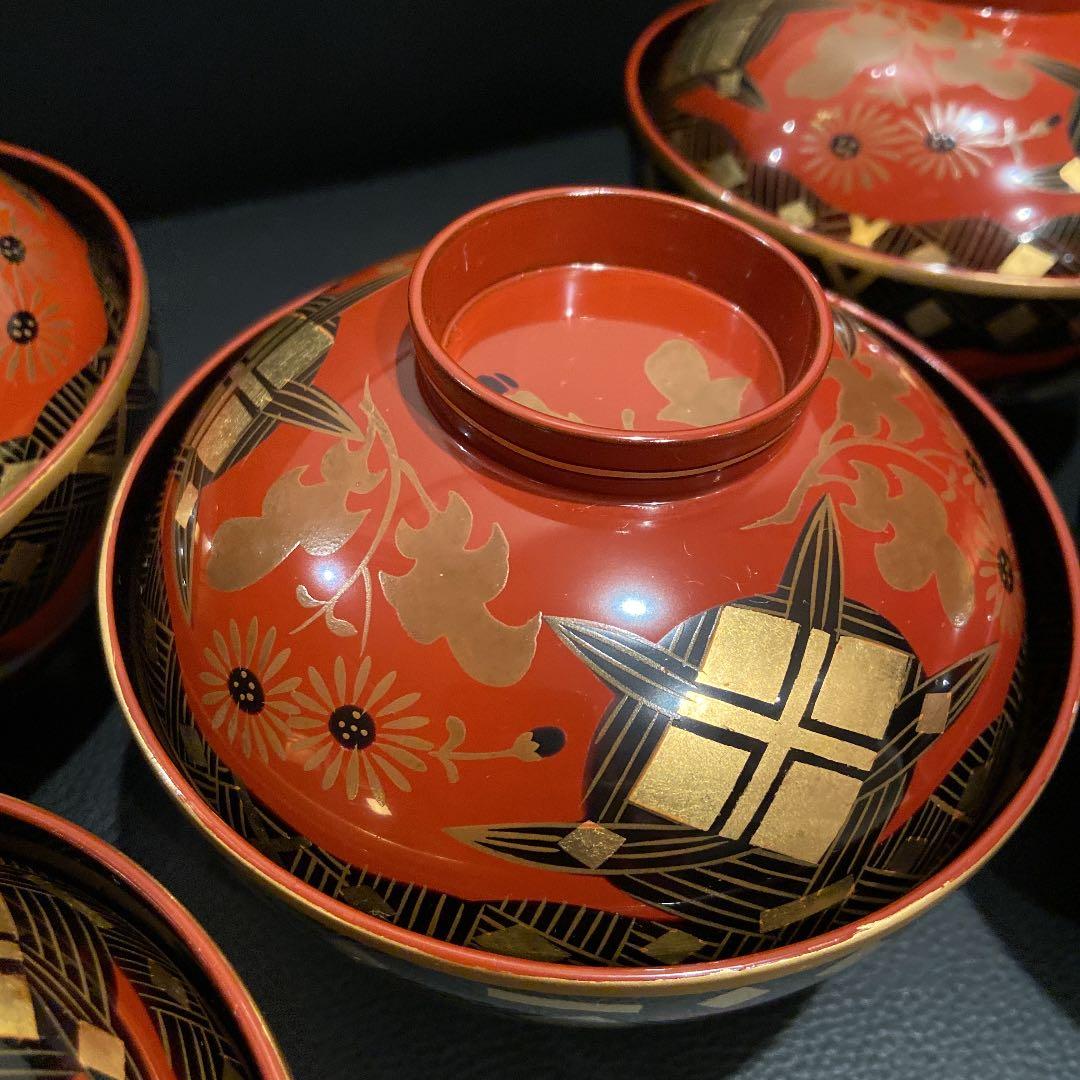 輪島塗 吉野絵蒔絵 吸物椀 共箱 美術漆器 布着本堅地 三幸堂 5客セット