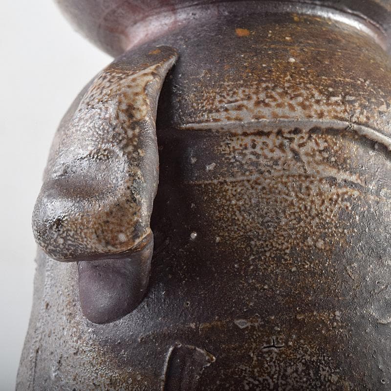 備前焼　人間国宝　金重陶陽作　花入　共布　道明識箱　D　R8519B