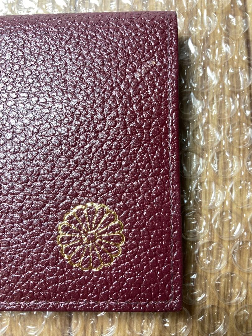 希少色　皇居財布レザー長財布 菊の御紋　ケース 小銭入れ エンジ ボルドー