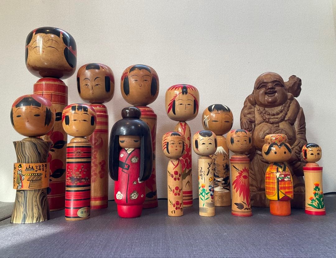 【レトロ】布袋様の一刀彫、こけし　14体【体長　約15㎝〜45㎝】