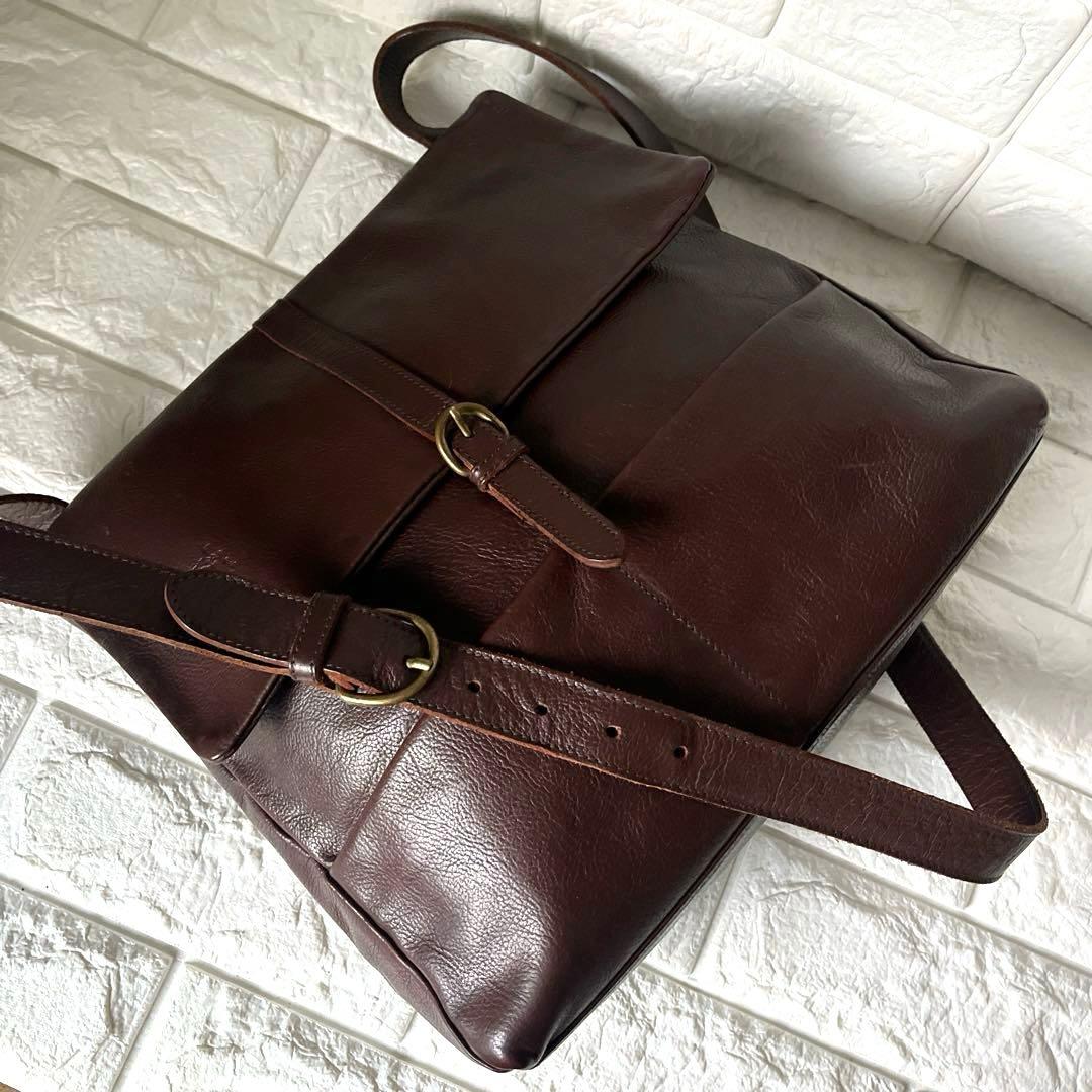まーイルビゾンテ レザー フラップ ショルダーゴールド金具 ダークブラウン