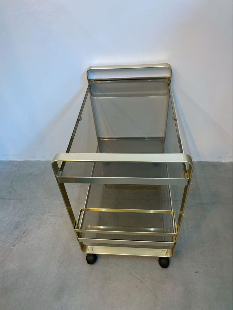 【希少】ヴィンテージ ゴールド ガラスワゴン キッチンワゴン ミッドセンチュリー