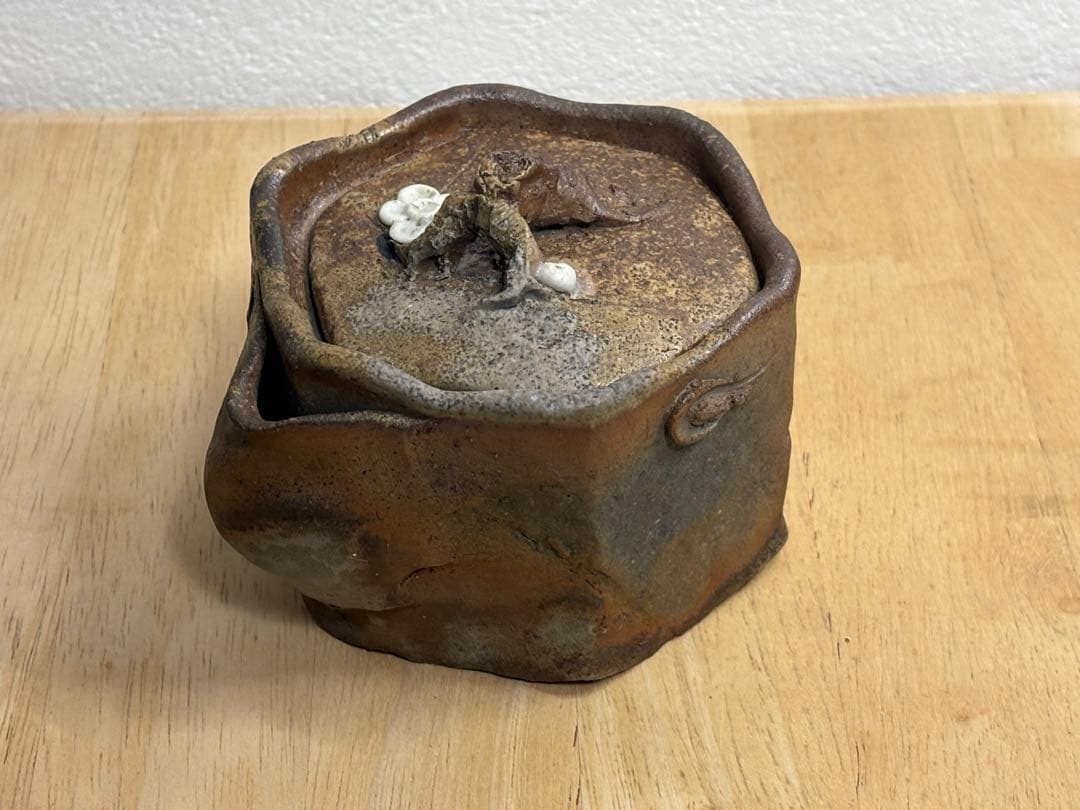 73.備前焼 宝瓶 登り窯 白梅 はくばい 六角 手びねり 急須