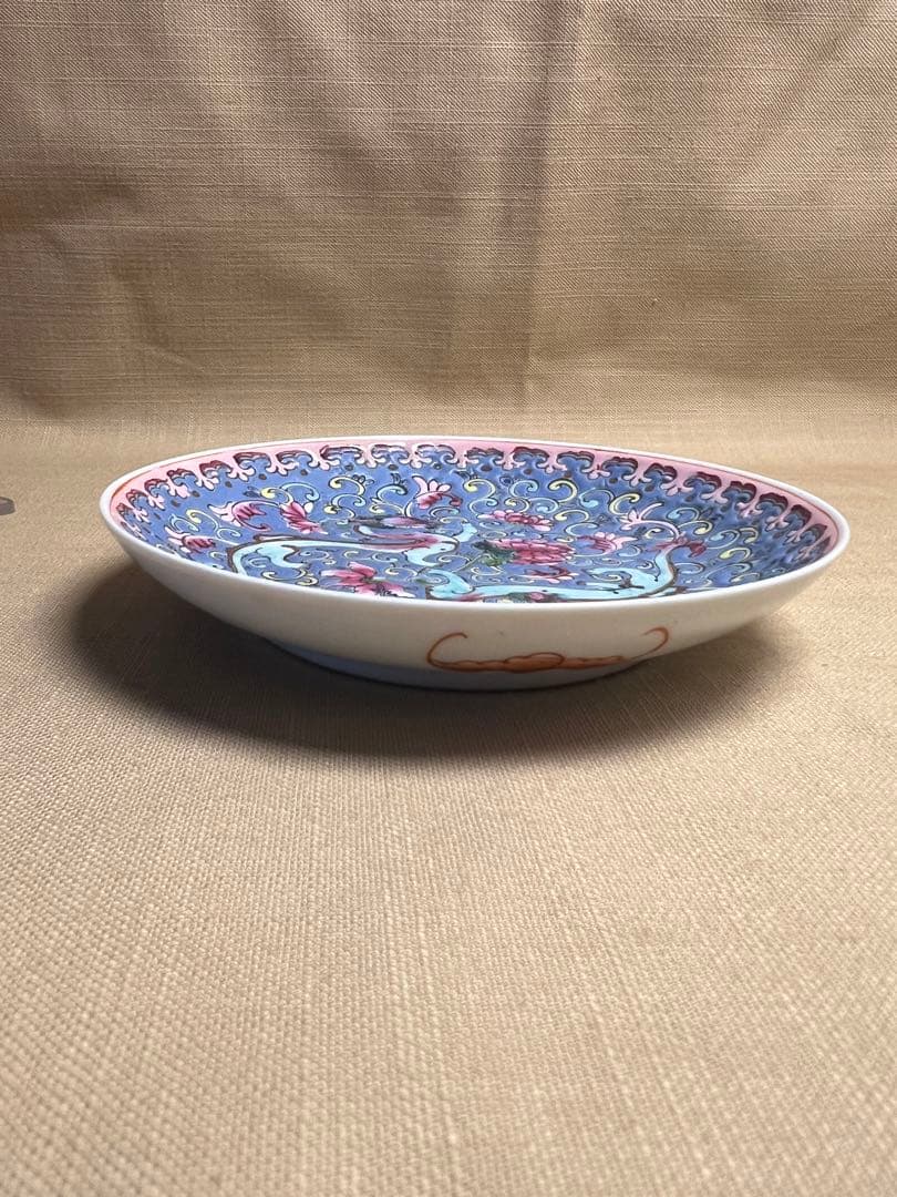 大清同治年製 粉彩龍紋皿 在銘 古美術 古美术