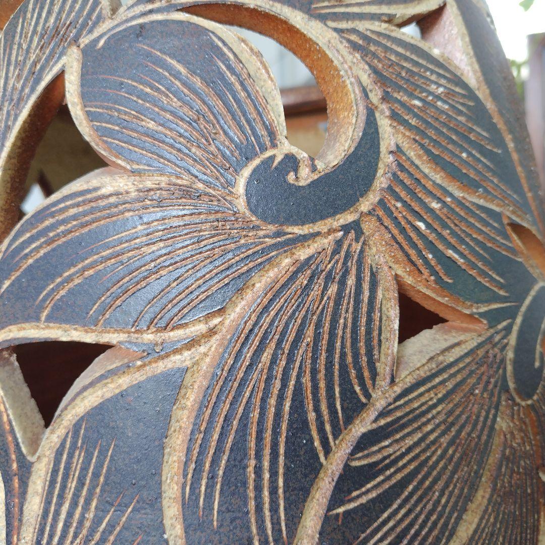 アンティーク 信楽焼傘立て 透かし彫刻 北欧インテリア 高さ42.5cm