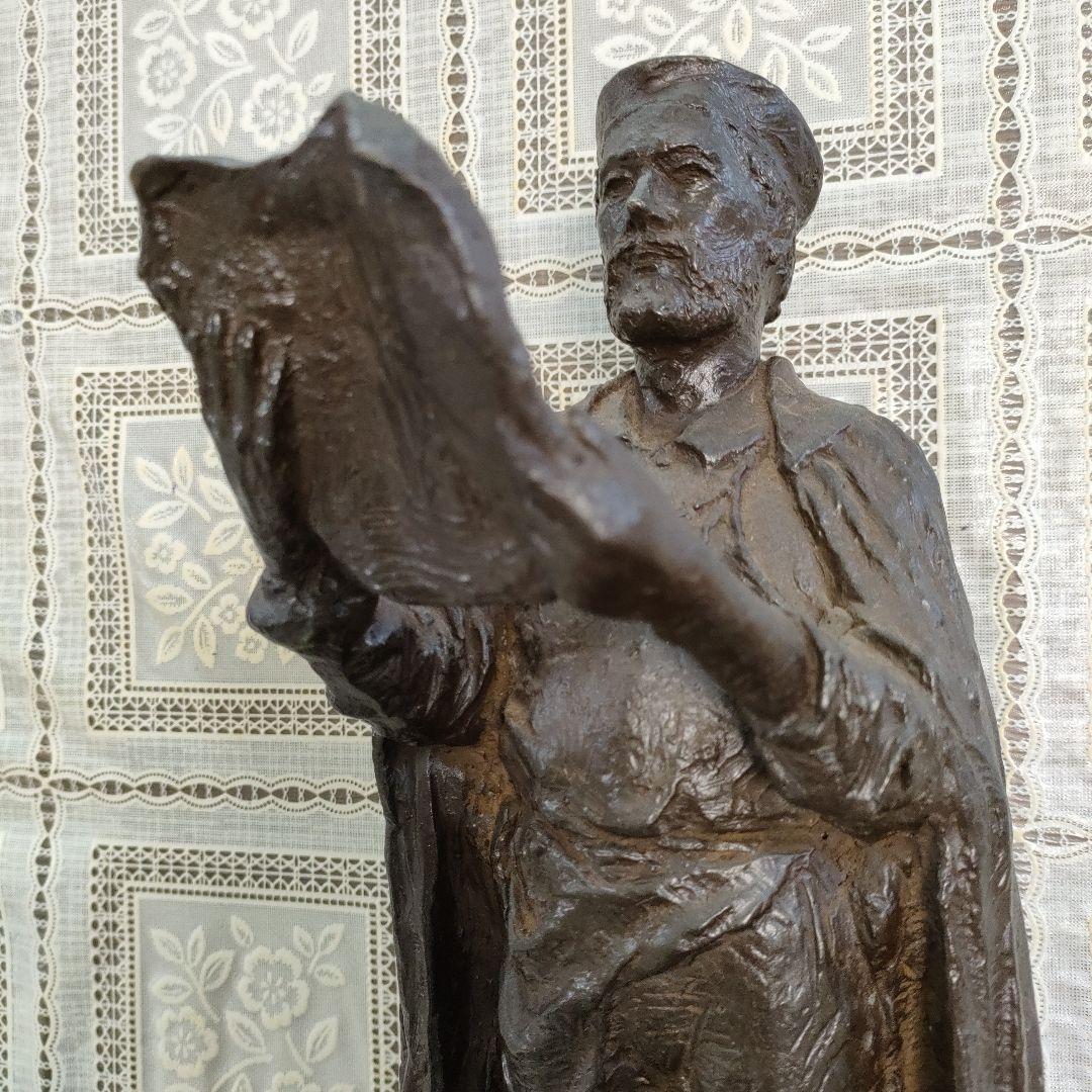 島村俊和作 ブロンズ製ヨハネス・グーテンベルク像 1987年制作 高36.5cm