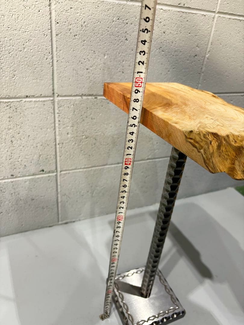 欅サイドテーブル、コーヒーテーブル、観葉植物スタンド一枚板銘木　鉄家具