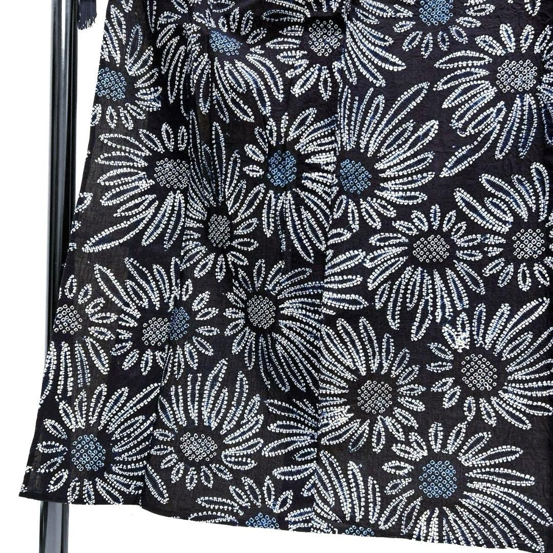 向日葵　花模様　藍染　浴衣　有松鳴海絞り　着物　035a p