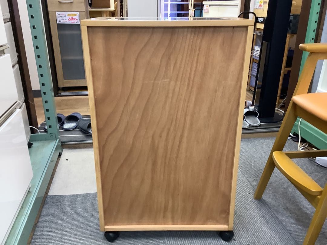 ガラス天板　キャビネット　無垢材